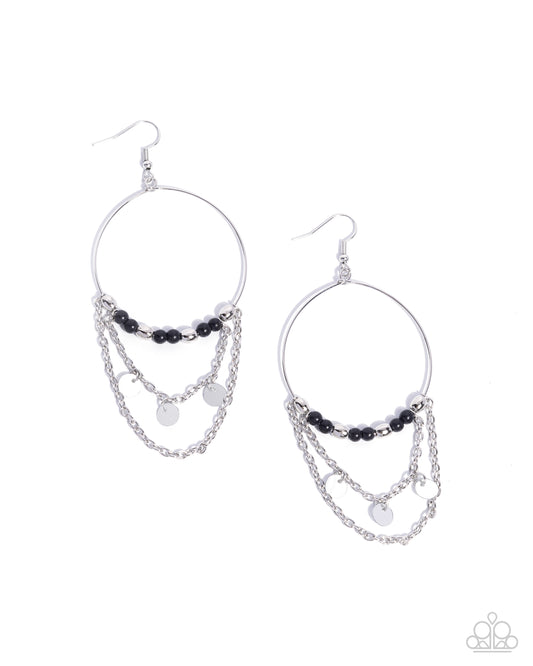 Fearless Fringe - Black Stone & Silver Chain Earring Paparazzi E2487