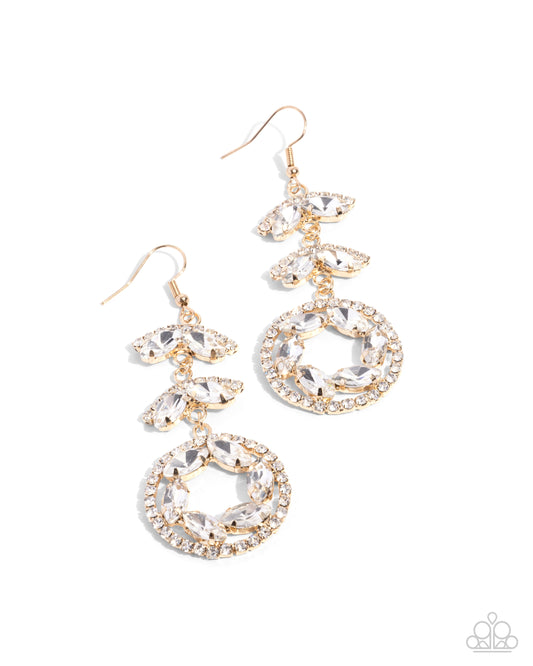 Polished Pattern - Gold, White Rhinestone & Gem Earring Paparazzi E2558