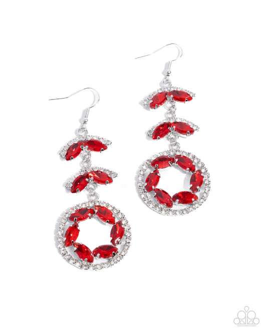 Polished Pattern - Red Gems & White Rhinestone Shimmering Earring Paparazzi E2445