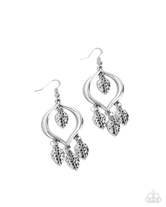 Leafy Landmark - Silver Leaf Hammered Earring Paparazzi E2355