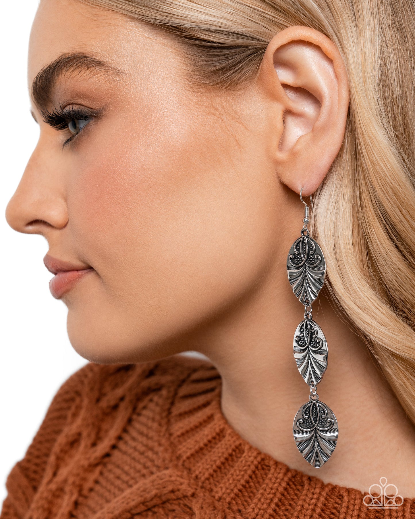 Rustic Range - Silver Leaf Frame Tassel Earring Paparazzi E2838