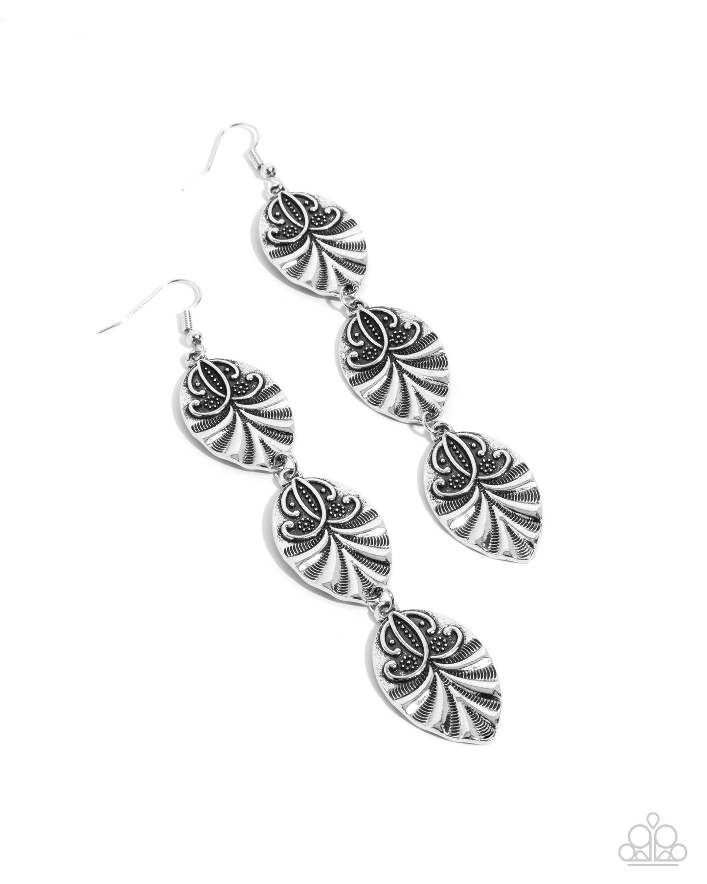 Rustic Range - Silver Leaf Frame Tassel Earring Paparazzi E2838