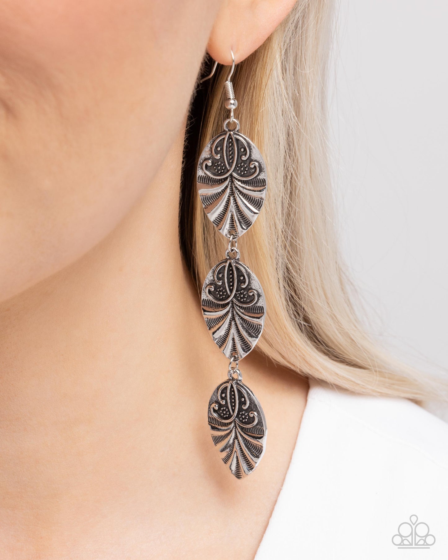 Rustic Range - Silver Leaf Frame Tassel Earring Paparazzi E2838