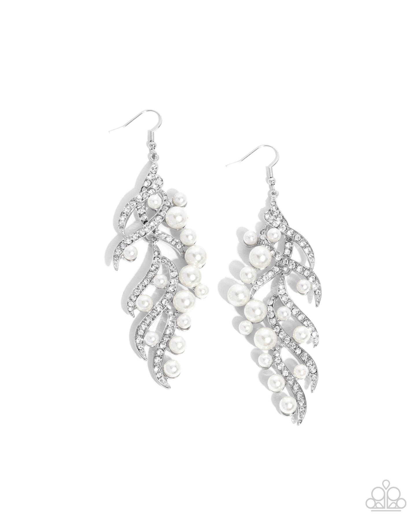 Flourishing Fancy - White Rhinestone & Pearl Earring Paparazzi E2356
