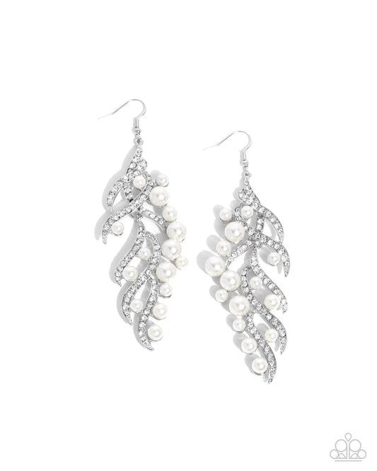 Flourishing Fancy - White Rhinestone & Pearl Earring Paparazzi E2356