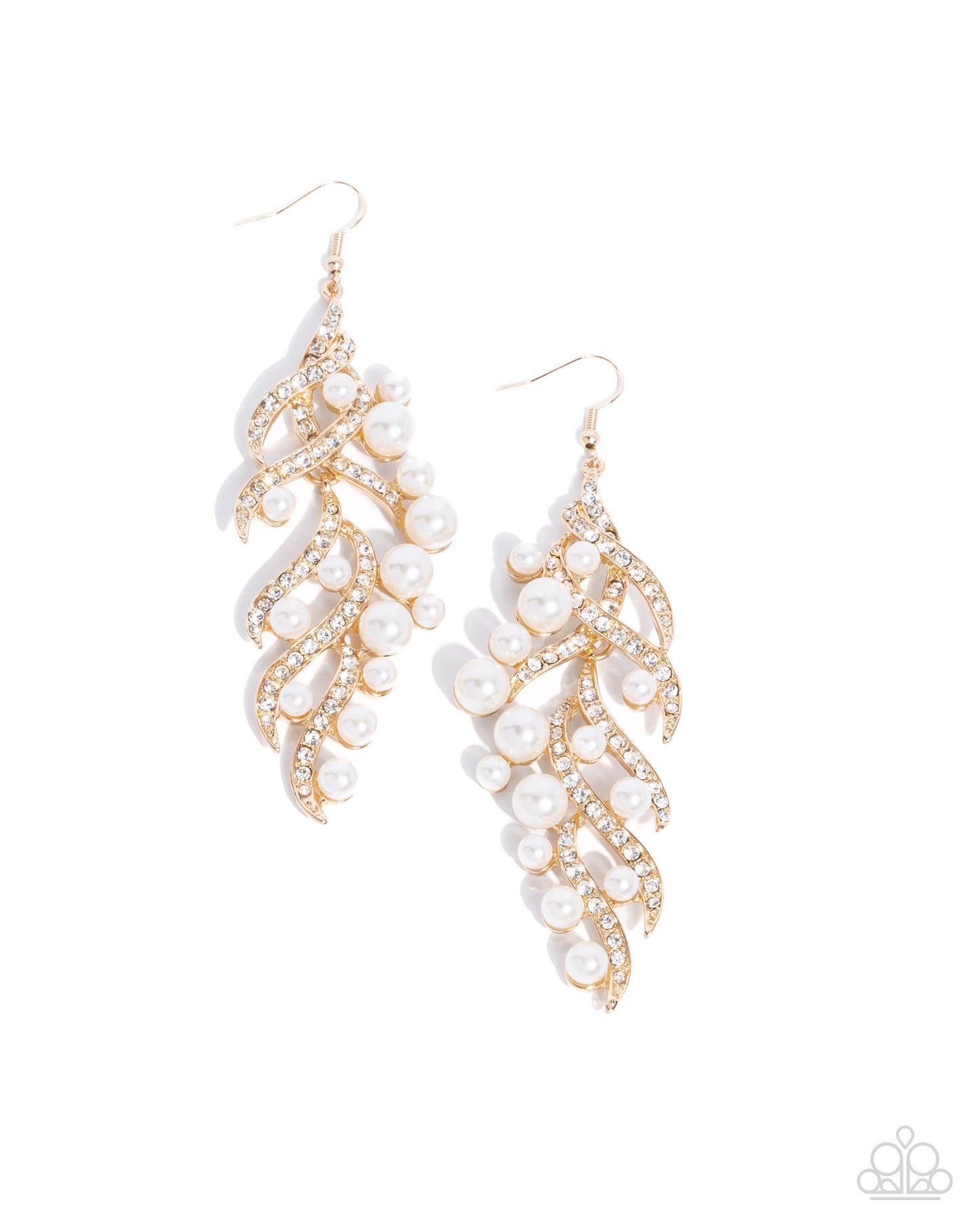 Flourishing Fancy - Gold, White Rhinestone & Pearl Earring Paparazzi E2499