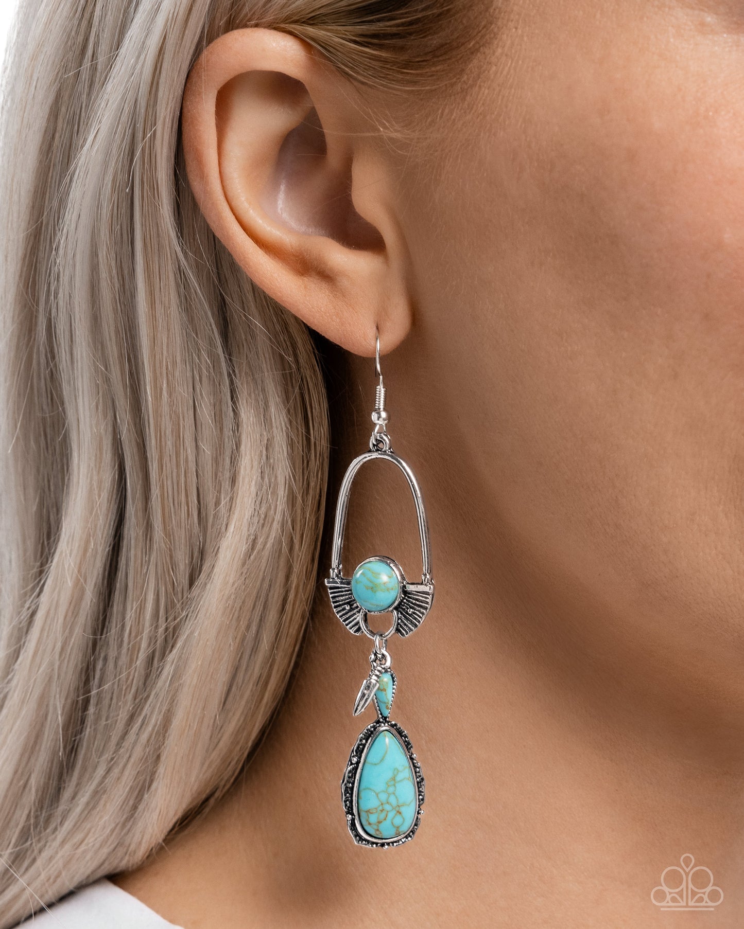 Badlands Basic - Blue Turquoise Padlock Santa Fe Style Earring Paparazzi E2368