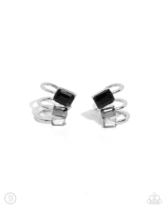 Impressive Shimmer - Silver & Black Gem Ear Cuff Earring Paparazzi E2242