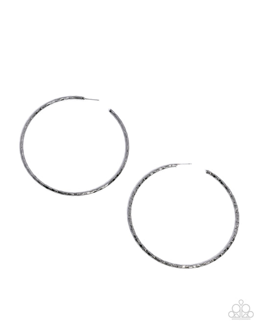 Closer To Chic - Black Gunmetal 3 Inch Hoop Earring Paparazzi E2564