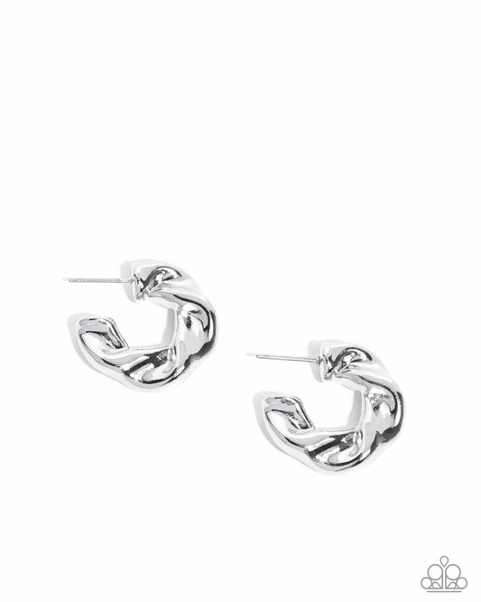 Paparazzi Twisted Talent - Silver Warped 1 Inch Hoop Earring E3142