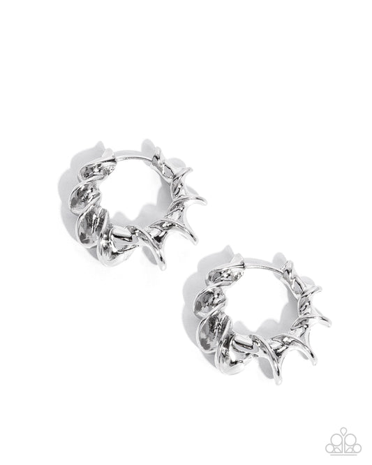 Corkscrew Chic - Silver 1 Inch Hinge Hoop Earring Paparazzi E2475