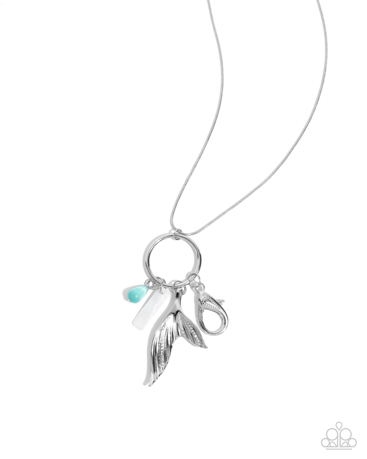 Mermaid Madrigal - Green Cat's Eye Teardrop & Silver Mermaid Tail Necklace Paparazzi N2574