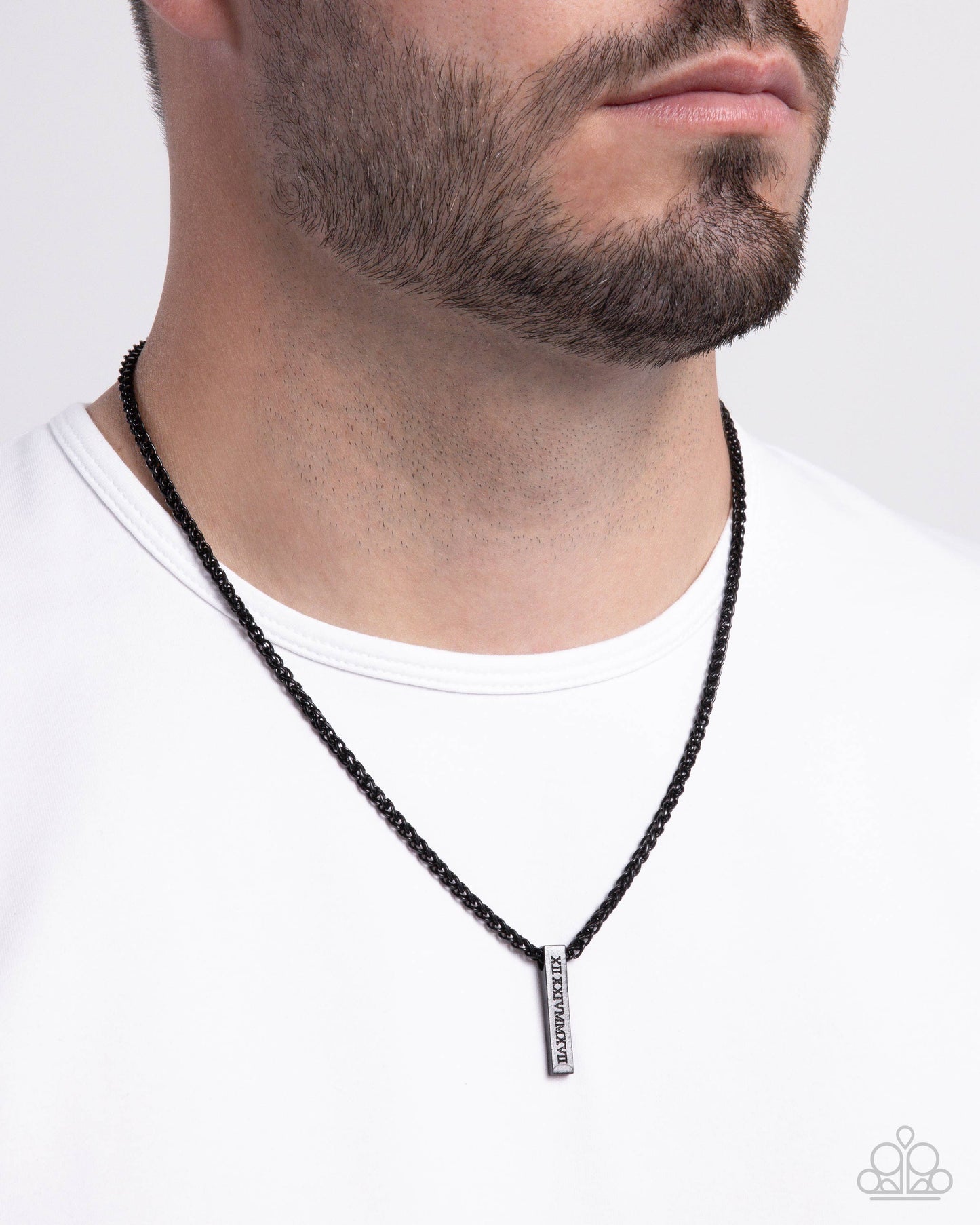 Roman Rebel - Black Painted Bar Roman Numeral Urban Necklace Paparazzi
