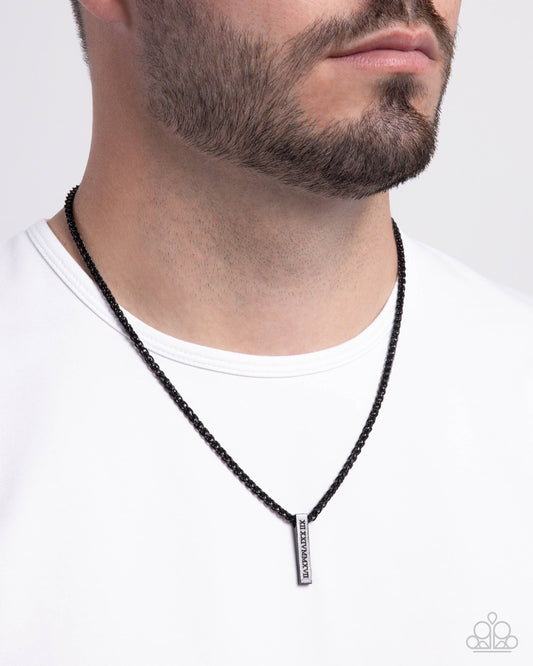 Roman Rebel - Black Painted Bar Roman Numeral Urban Necklace Paparazzi N3314