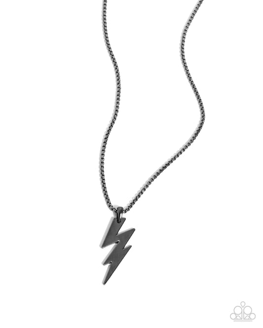 Electric Encore - Black Gunmetal Box Chain & Lightning Bolt Urban Necklace Paparazzi N3147
