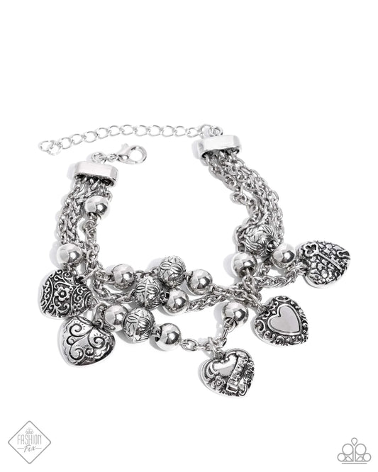 Romantic Relationship - Silver Heart Bracelet Glimpses Of Malibu Fashion Fix August 2024 Paparazzi B2411