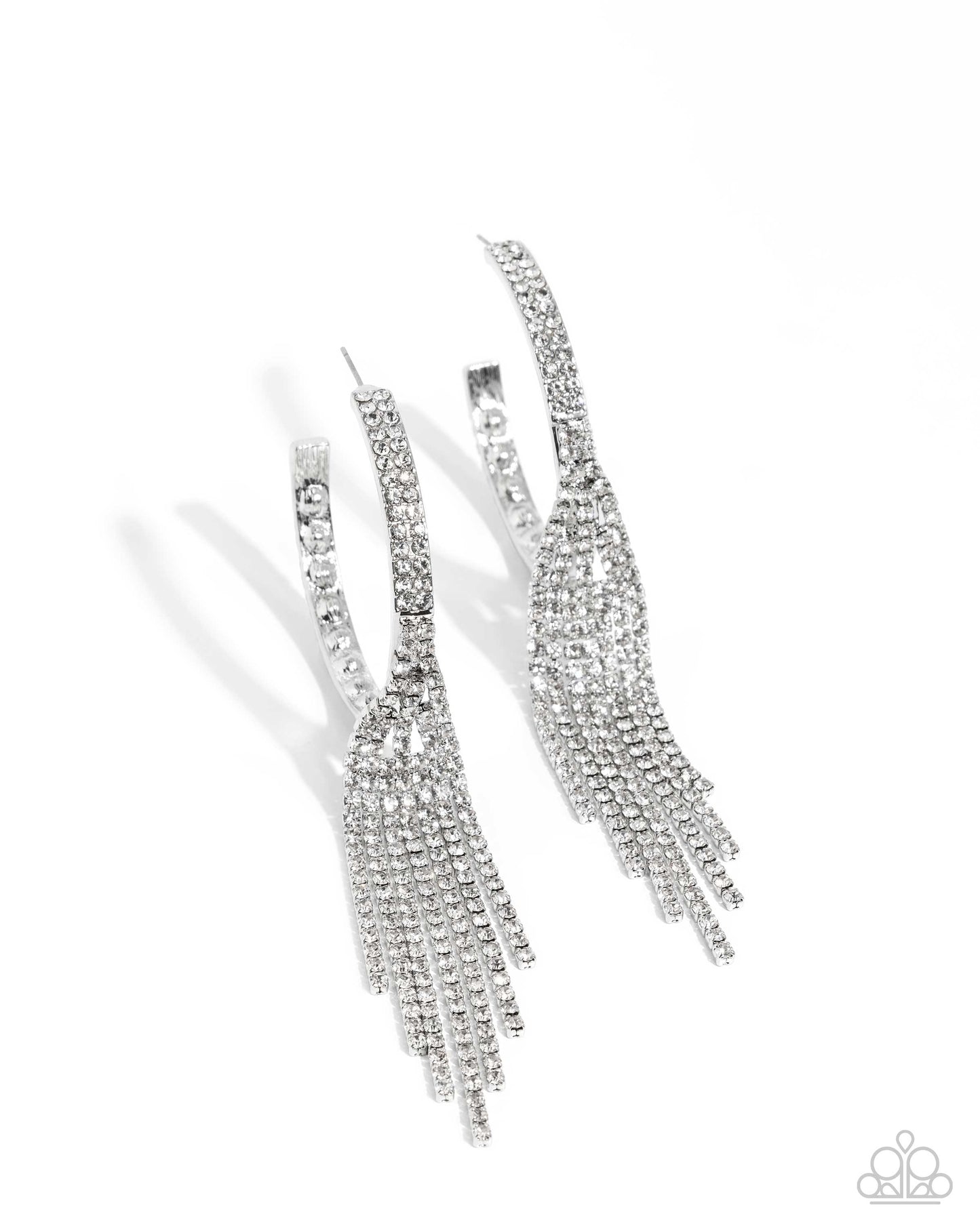 Jaw-Dropping Jubilee - White Rhinestone Fringe 2 1/2 Inch Hoop Earring Life Of The Party September 2024 Paparazzi E2379
