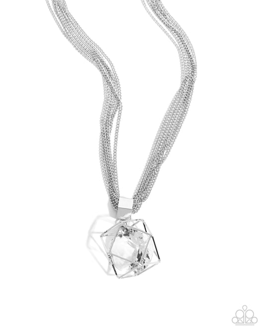 Eager Elegance - White Gem Silver Hexagonal Bail Necklace Paparazzi N3338