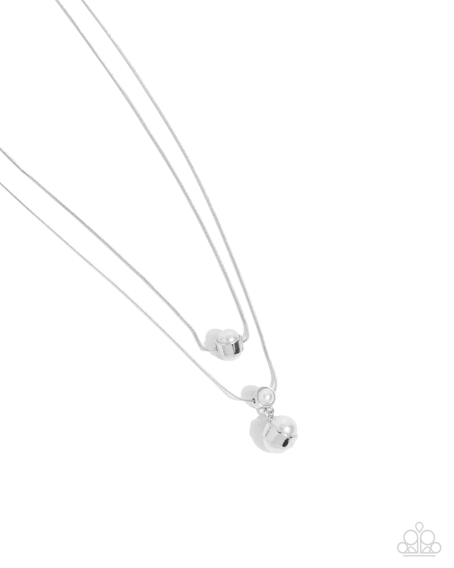 Attractive Austen - White Pearl & Silver Layered Necklace Paparazzi N2861