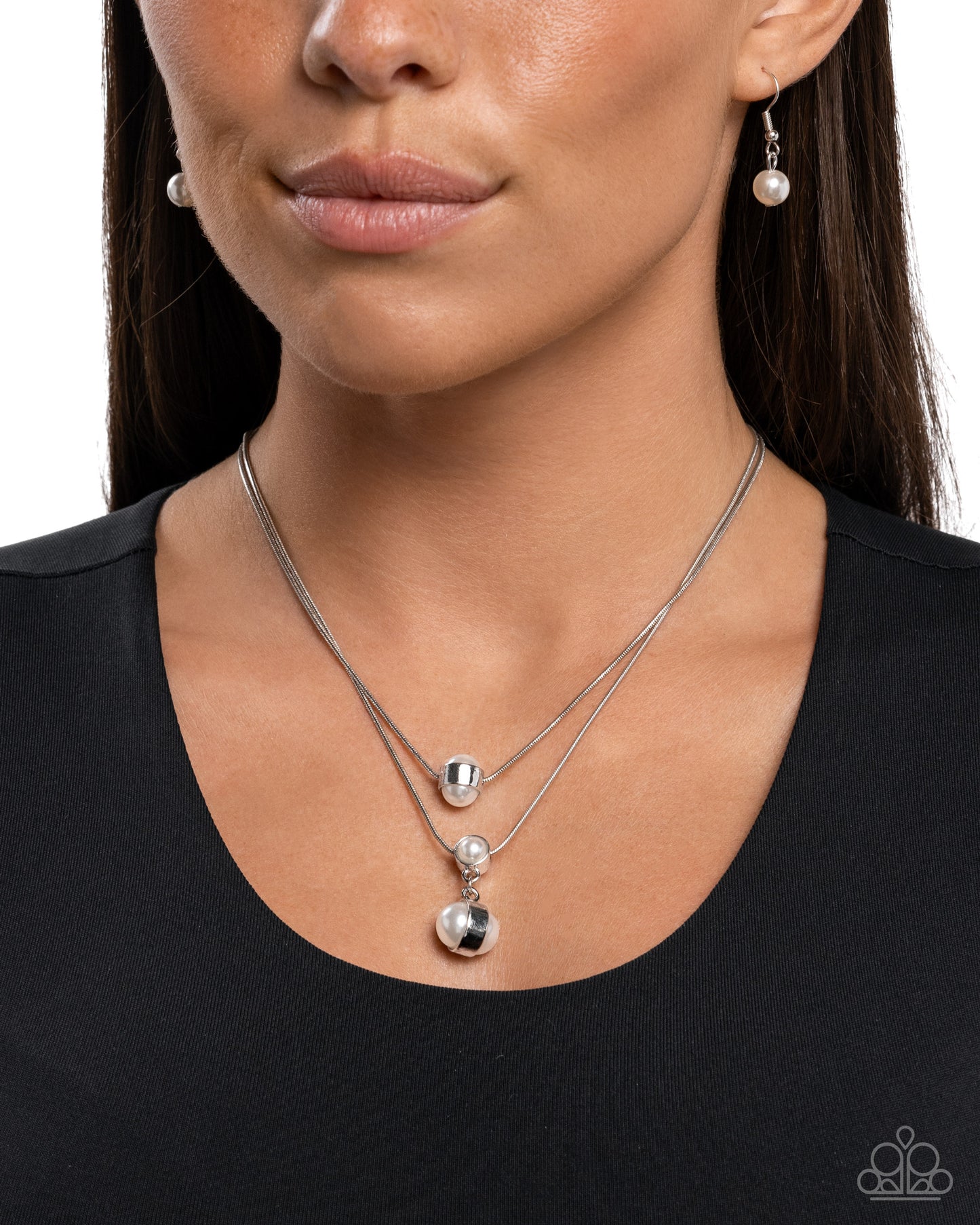 Attractive Austen - White Pearl & Silver Layered Necklace Paparazzi N2861