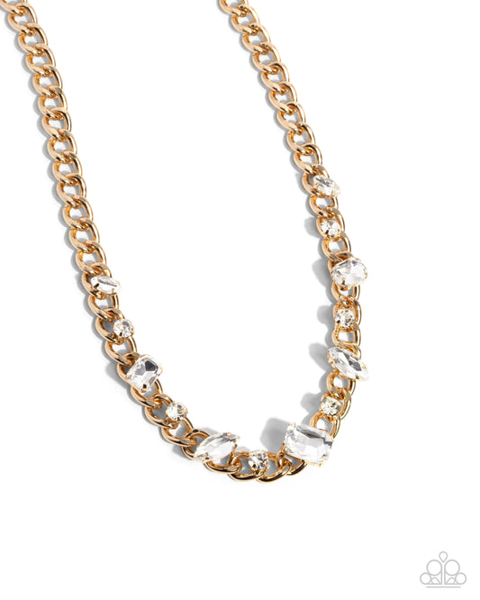Pronged Perfection - Gold Curb Chain & White Gem Short Necklace Paparazzi N3462