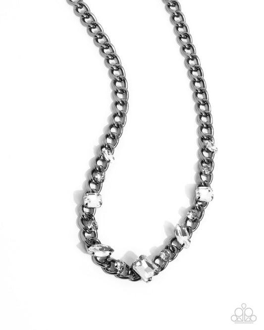 Pronged Perfection - Black Gunmetal Curb Chain, White Gem Necklace Paparazzi N2135