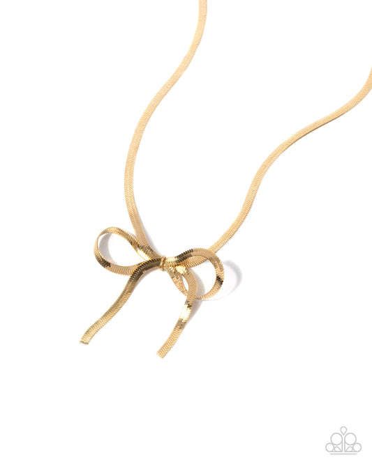 Paparazzi Ladylike Legato - Gold Boston Link Chain Bow Necklace