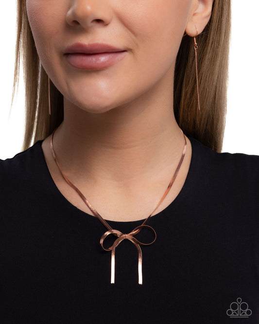 Paparazzi Ladylike Legato - Copper - Shiny Copper Link Chain Bow Necklace N1328