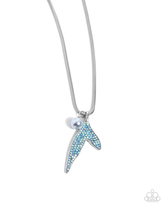 Maiden Mermaid - Blue Iridescent Aquamarine Rhinestone & Iridescent Pearl Mermaid Tail Necklace Paparazzi N2748