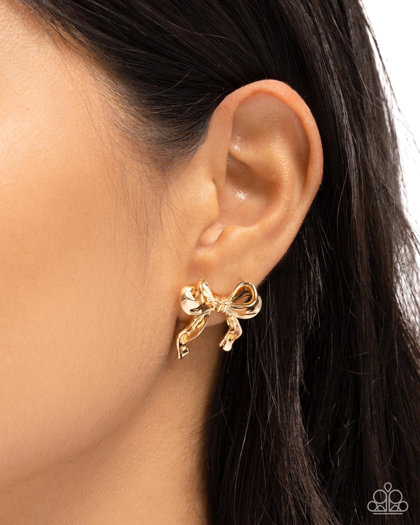 Princess Treatment - Gold Hammered Bow Post Earring Paparazzi E2583