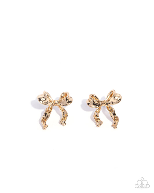 Princess Treatment - Gold Hammered Bow Post Earring Paparazzi E2583