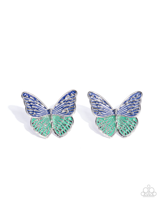 Aerial Appreciation - Blue & Mint Painted Butterfly Post Earring Paparazzi E3081