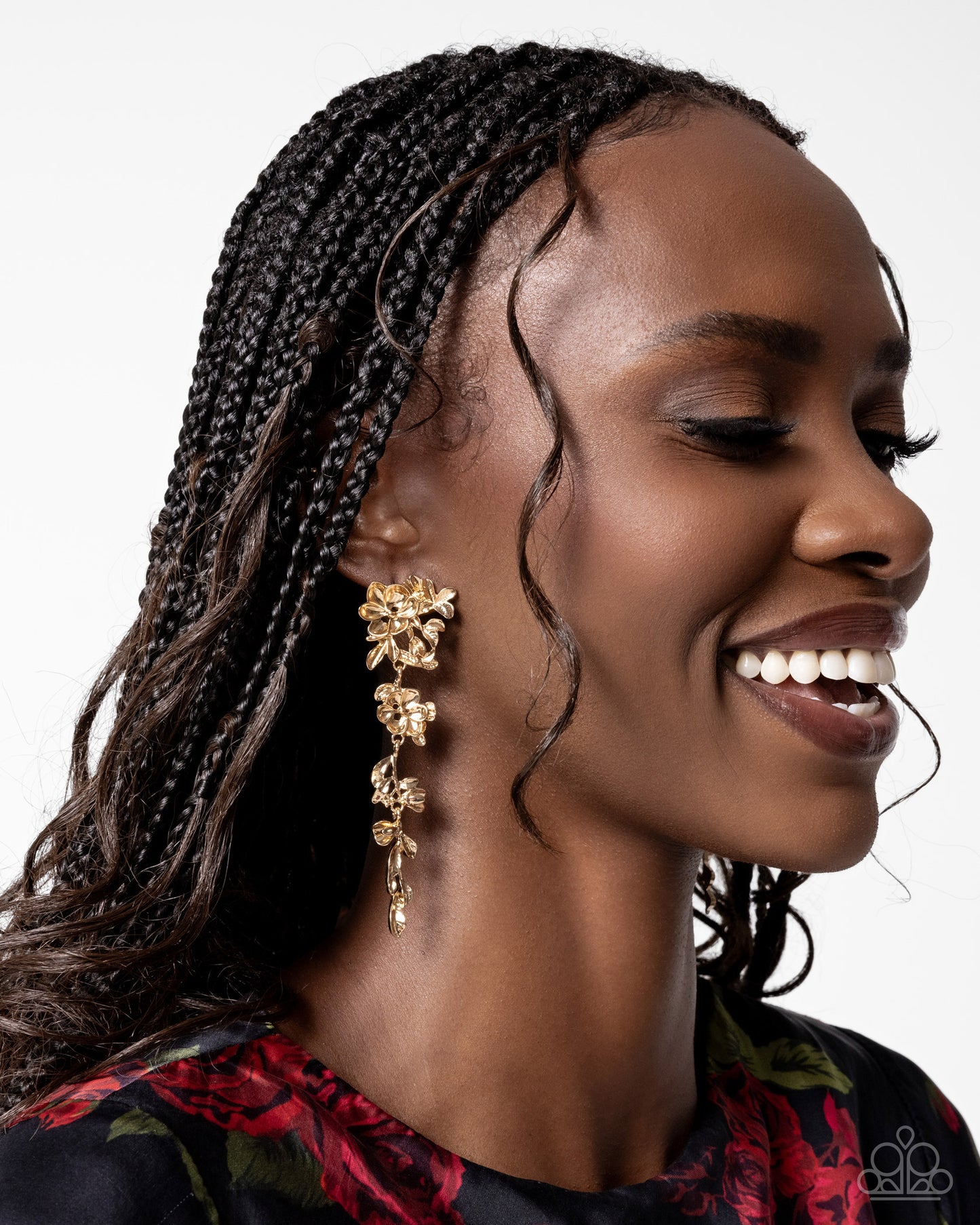 Generous Garden - Gold Flowers & Leaves Elongated Earring Paparazzi E2406