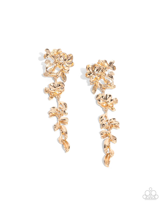 Generous Garden - Gold Flowers & Leaves Elongated Earring Paparazzi E2406