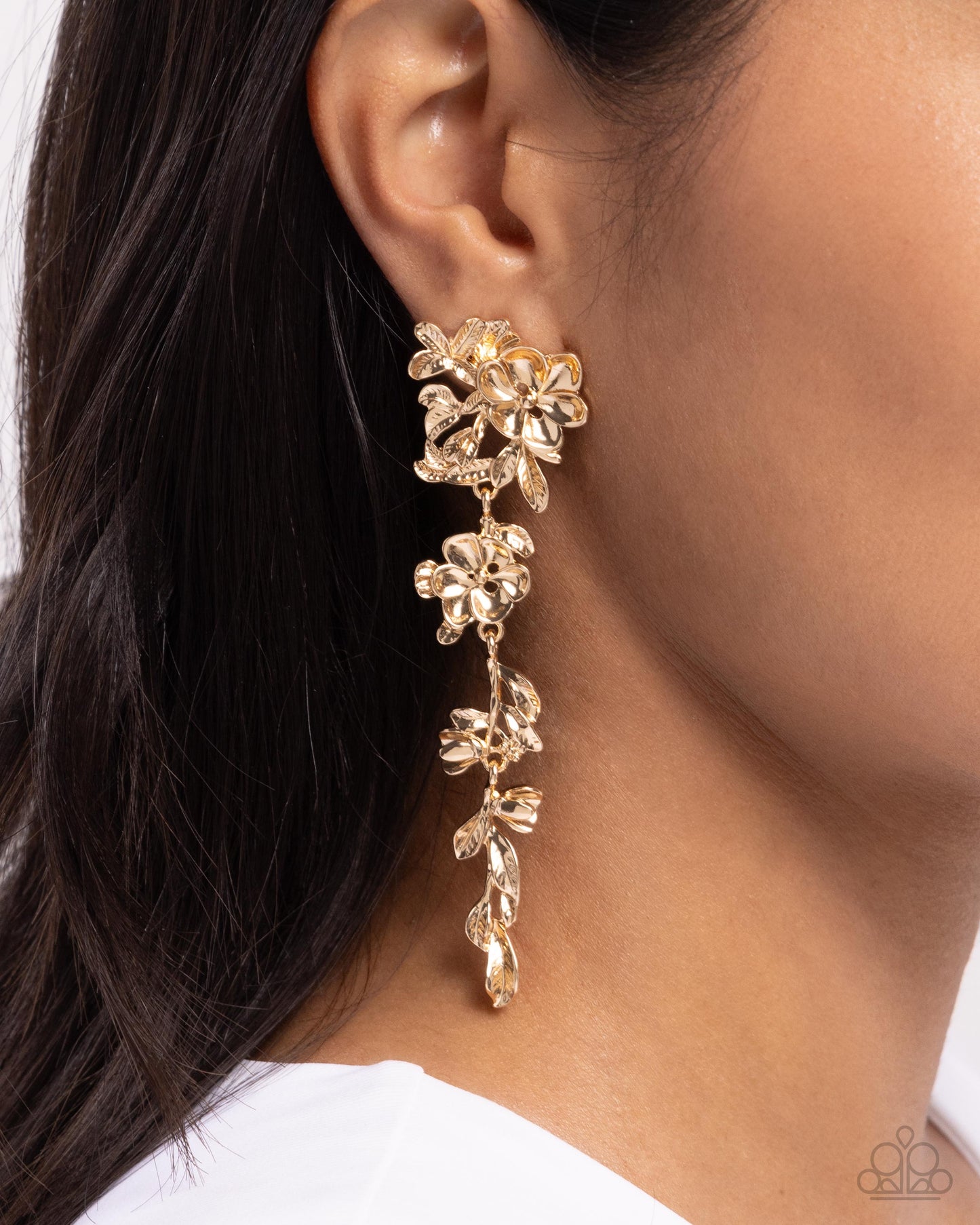 Generous Garden - Gold Flowers & Leaves Elongated Earring Paparazzi E2406