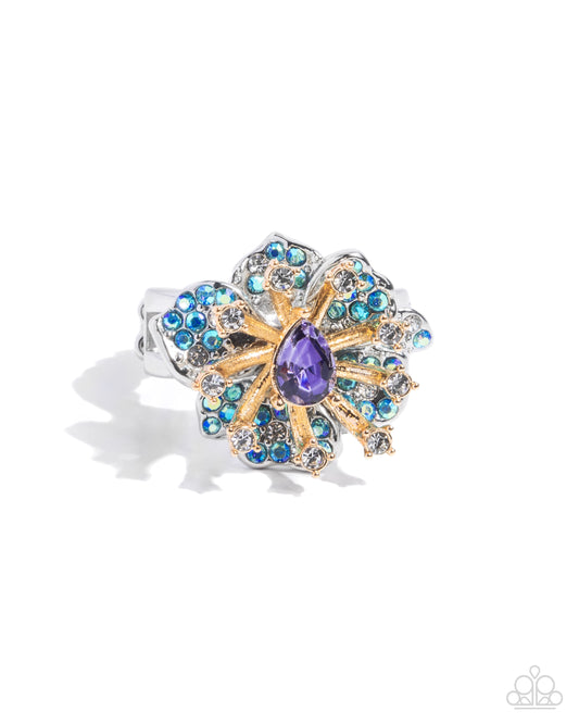 Decadent Display - Purple Teardrop Gem, Blue Iridescent & White Rhinestone Ring Paparazzi R0861