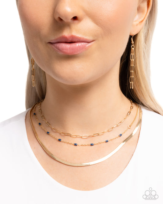 Mismatched Magic - Blue Bead Gold Layered Chain Necklace Paparazzi N2799