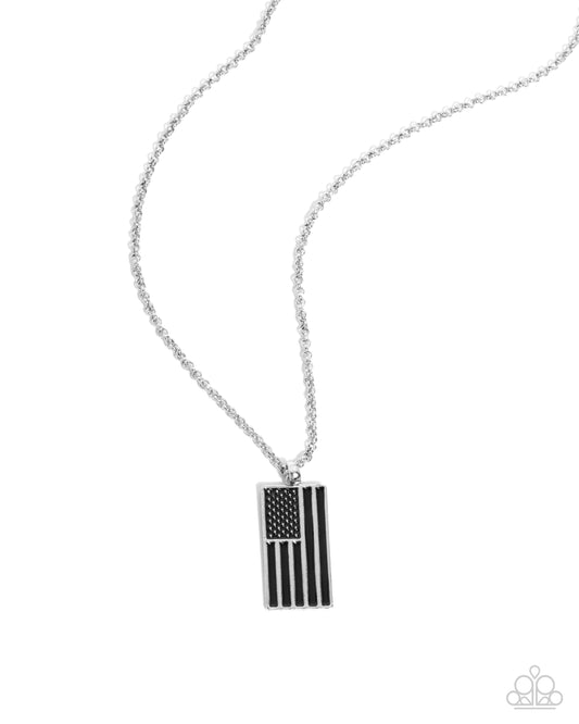 Patriotic Pastime - Black Painted Strips American Flag Pendant Patriotic Urban Necklace Paparazzi N2647