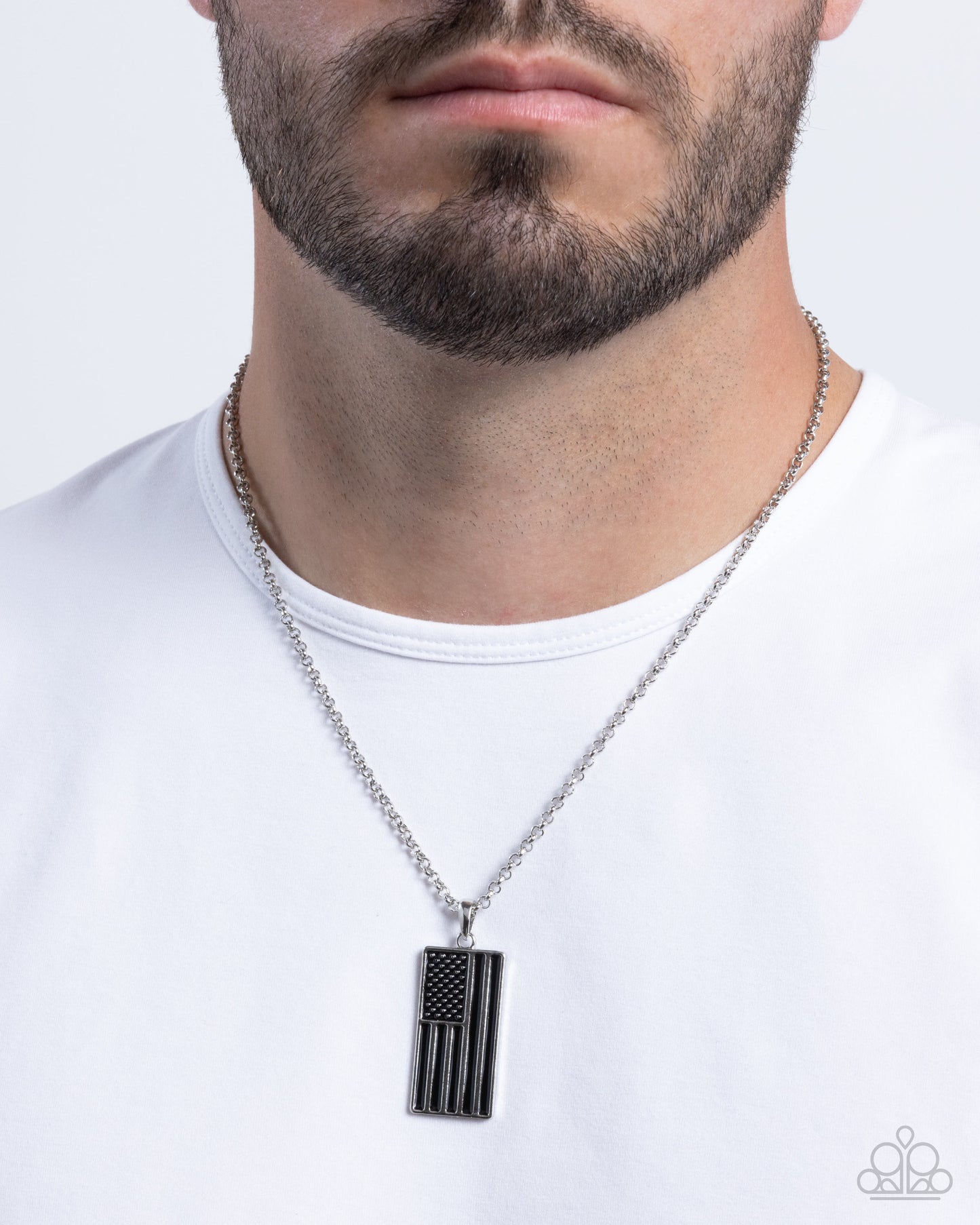 Patriotic Pastime - Black Painted Strips American Flag Pendant Patriotic Urban Necklace Paparazzi N2647