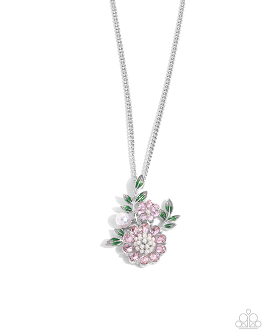 Botanical Bunch - Pink Teardrop Gem Flower Necklace Paparazzi N2628