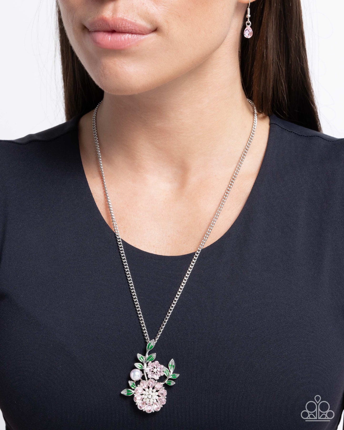 Botanical Bunch - Pink Teardrop Gem Flower Necklace Paparazzi N2628