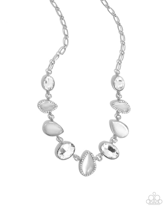Royal Ready - White Cat's Eye Gem & Silver Necklace Paparazzi N3399