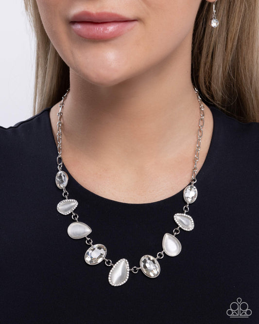Royal Ready - White Cat's Eye Gem & Silver Necklace Paparazzi N3399