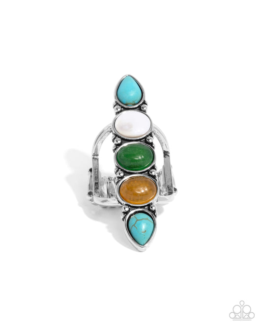 I See Your Point - Green Jade, Blue Turquoise, Orange Stone Santa Fe Style Ring Paparazzi R0865