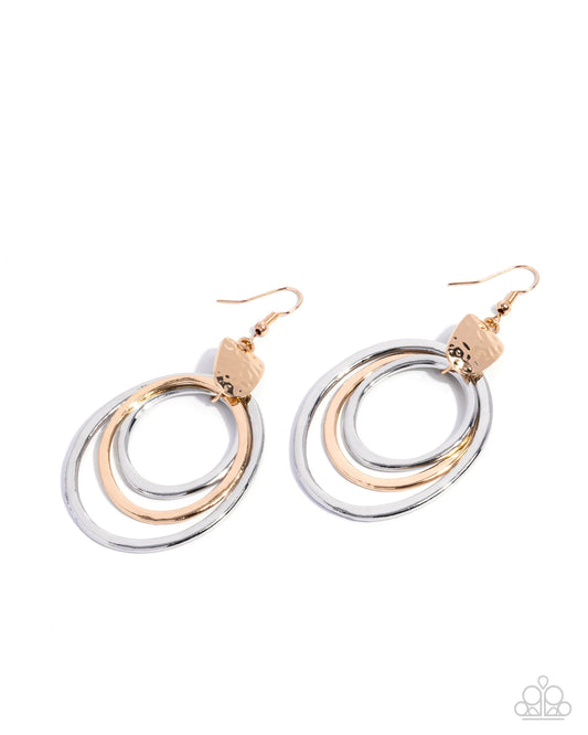 Suddenly I See - Gold & Silver Hammered Hoops Earring Paparazzi E2454