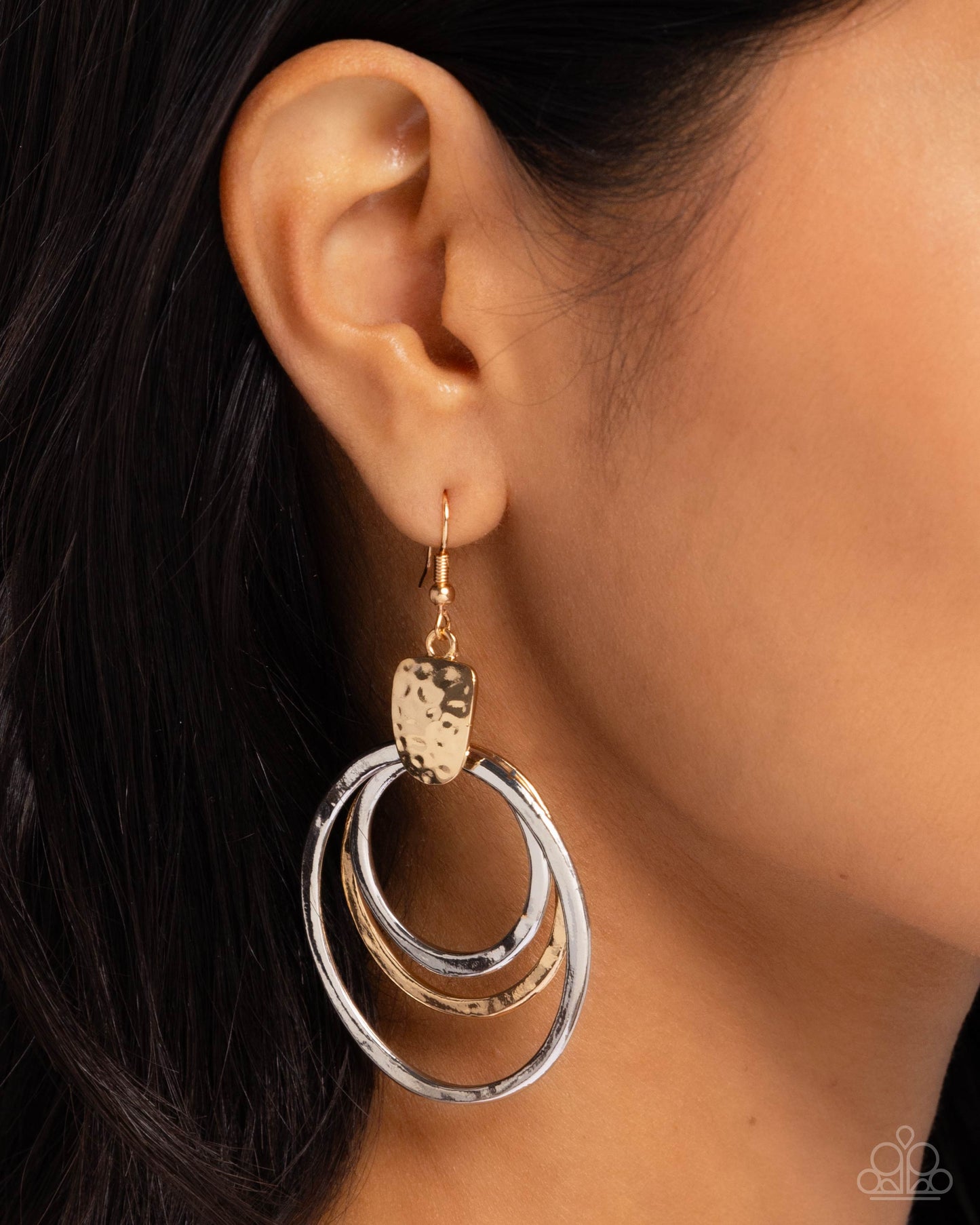 Suddenly I See - Gold & Silver Hammered Hoops Earring Paparazzi E2454