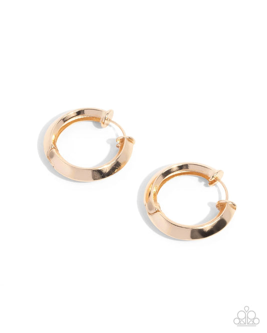 Paparazzi Hinged Homage - Gold Beveled Hinge 1 1/4 Inch Hoop Earrings E3196