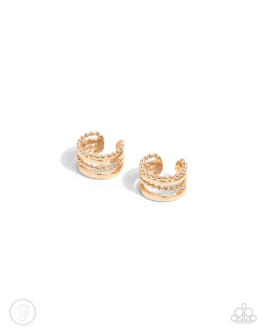 Stacked Spectacle - Gold Bar & Chain Style Cuff Earring Paparazzi E2532