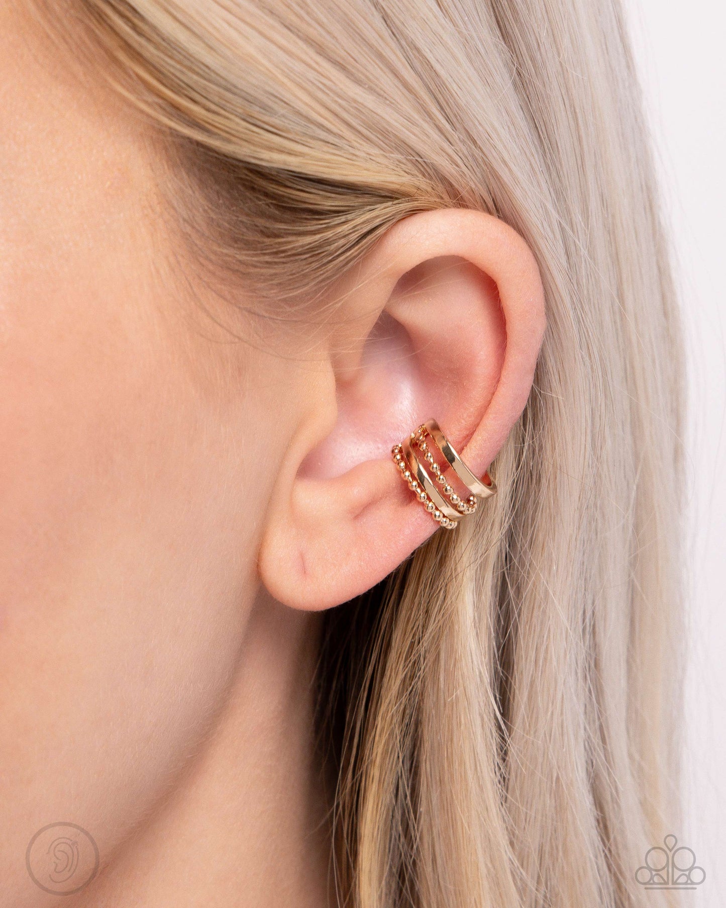 Stacked Spectacle - Gold Bar & Chain Style Cuff Earring Paparazzi E2532