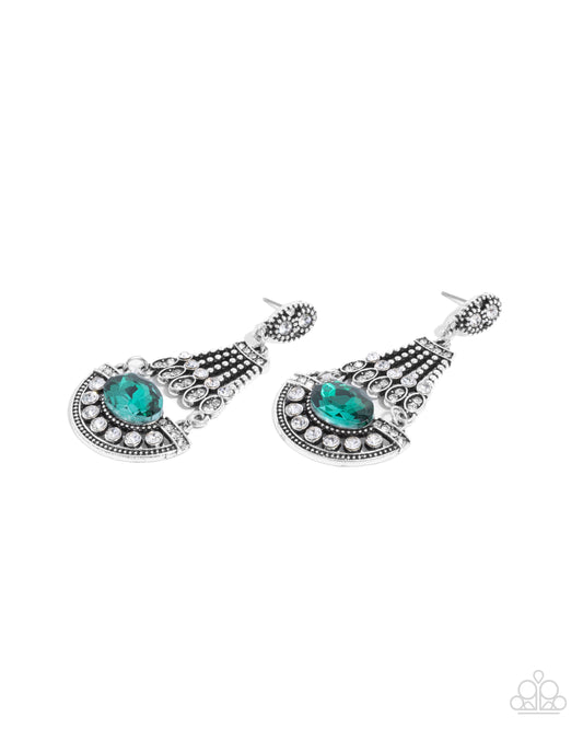 Complimentary Chandelier - Green Emerald Gem Post Earring Paparazzi E2544